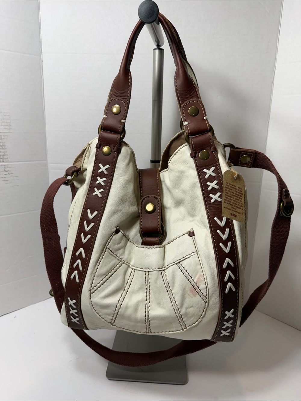 LUCKY BRAND NWT 1968 ITALIAN LEATHER TOTE MESSENGER BAG CALL OUTS IN PHOTOS $249 - Picture 1 of 7